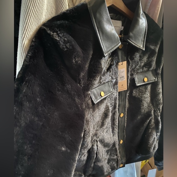 Rebecca Minkoff Faux Leather Trim Faux Fur Jacket ✨ Size Medium | black - Picture 14 of 15
